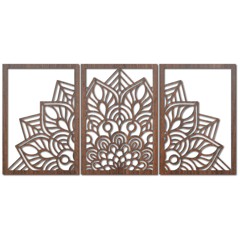 Moderní černá mandala a dřevěné hodiny: Stylová harmonie pro váš domov.