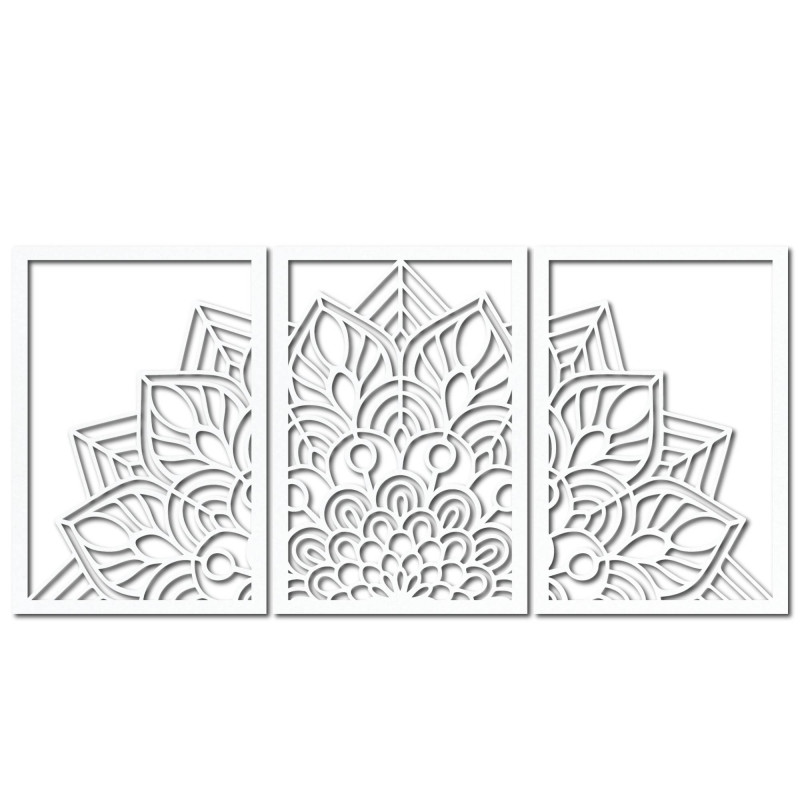 Oživte stěny třídílnou mandalou a hodinami z HDF. Elegance v každém detailu.