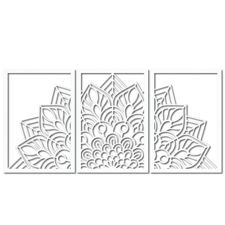 Oživte stěny třídílnou mandalou a hodinami z HDF. Elegance v každém detailu.