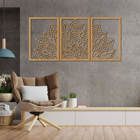 Precizně vyřezávaná mandala a hodiny. Spojení umění a přírodního materiálu.