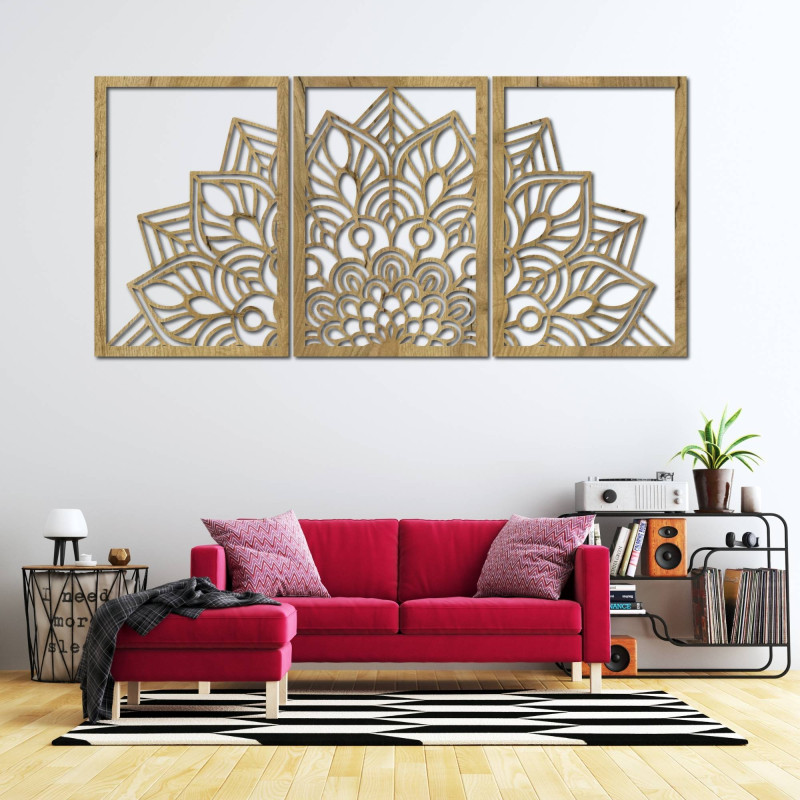 Harmonická černá mandala a dřevěné hodiny. Dokonalý doplněk do každého pokoje.