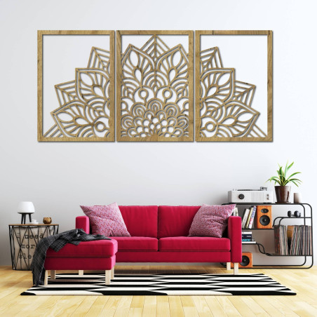 Harmonická černá mandala a dřevěné hodiny. Dokonalý doplněk do každého pokoje.