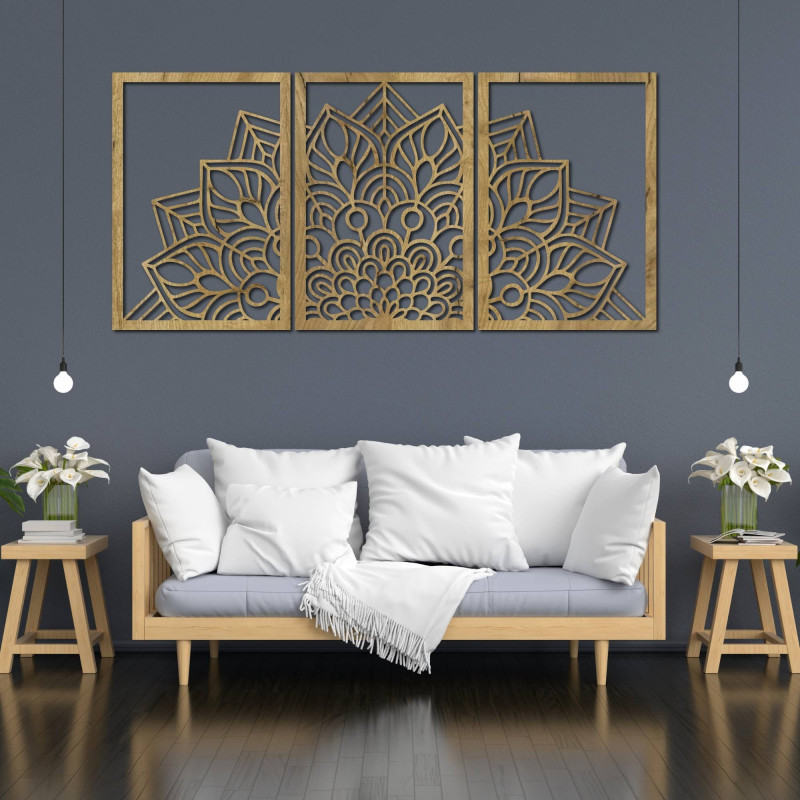 Harmonická černá mandala a dřevěné hodiny. Dokonalý doplněk do každého pokoje.