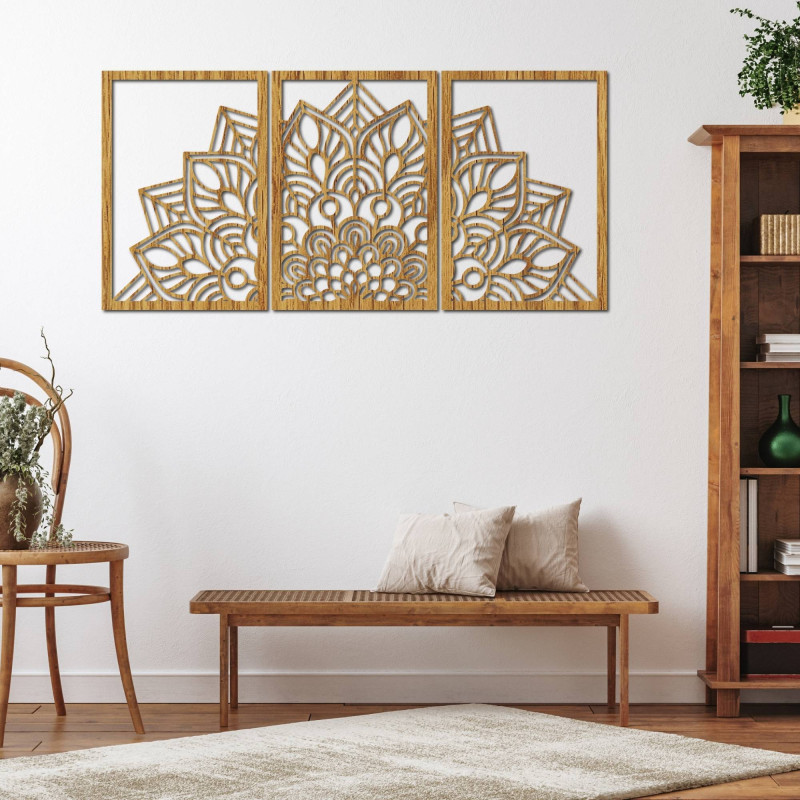 Harmonická černá mandala a dřevěné hodiny. Dokonalý doplněk do každého pokoje.