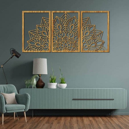 Harmonická černá mandala a dřevěné hodiny. Dokonalý doplněk do každého pokoje.