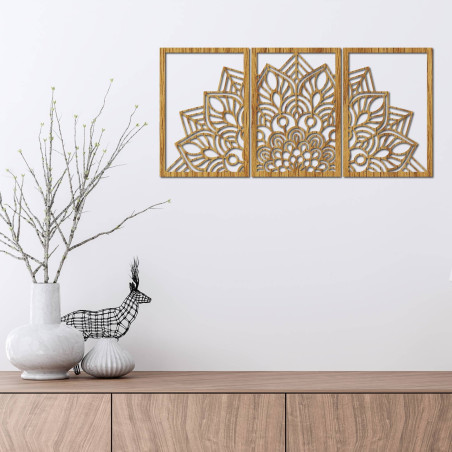 Harmonická černá mandala a dřevěné hodiny. Dokonalý doplněk do každého pokoje.