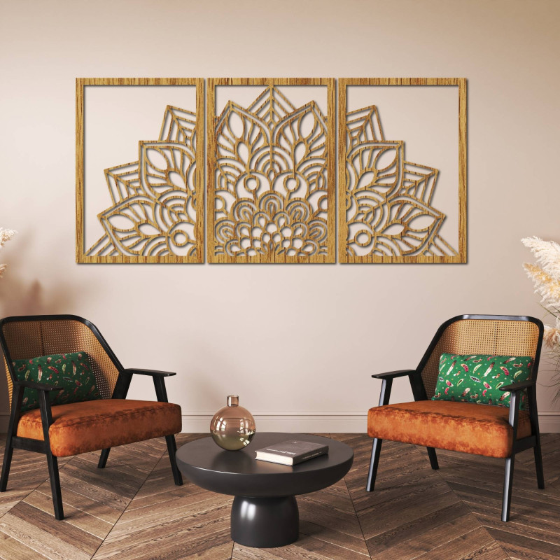 Harmonická černá mandala a dřevěné hodiny. Dokonalý doplněk do každého pokoje.