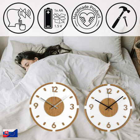 Nástěnné hodiny Modern Wood & White – 3D Dubový dekor