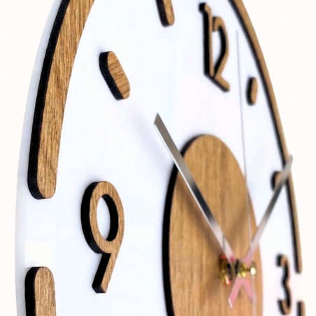 Nástěnné hodiny Modern Wood & White – 3D Dubový dekor