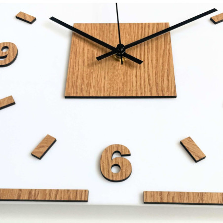 Nástěnné hodiny bílý akryl a dubový dekor - LONDON