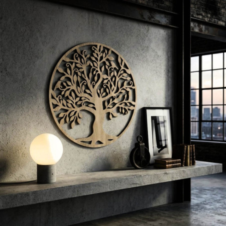 Dřevěný strom života na zeď s detailním vyřezáváním a listy