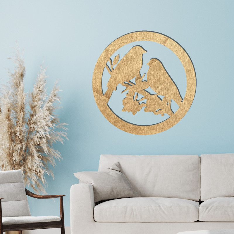 Dřevěný obraz na zeď ptáci na větvi - BIERDO