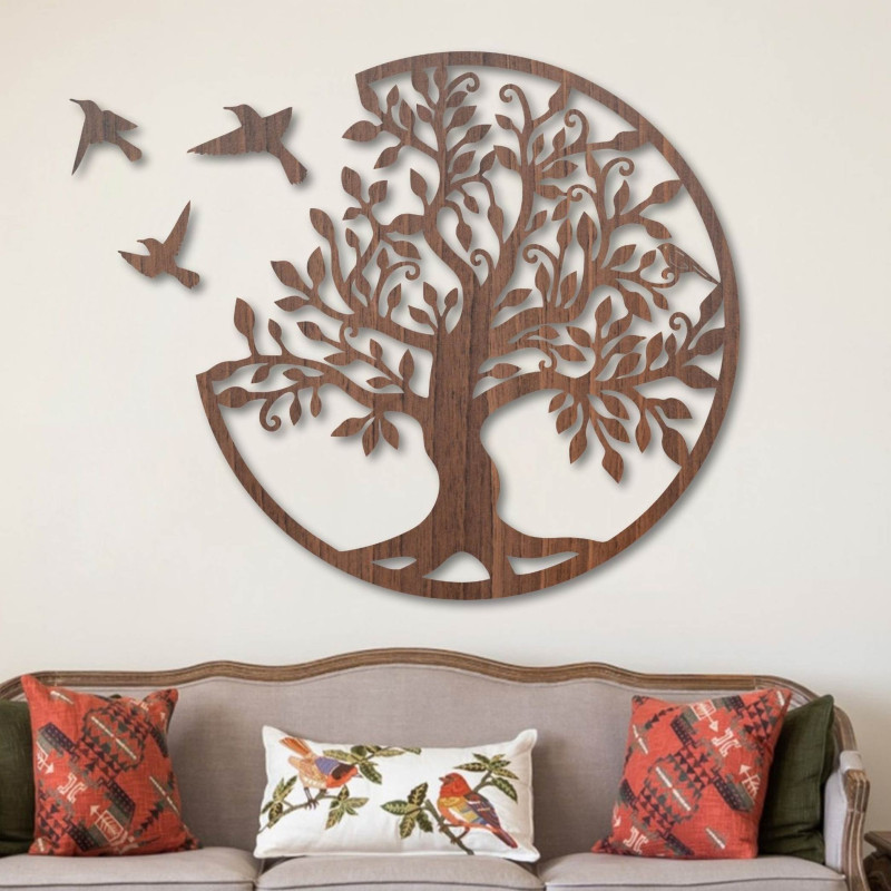 Dřevěný obraz na zeď strom života s ptáky |...