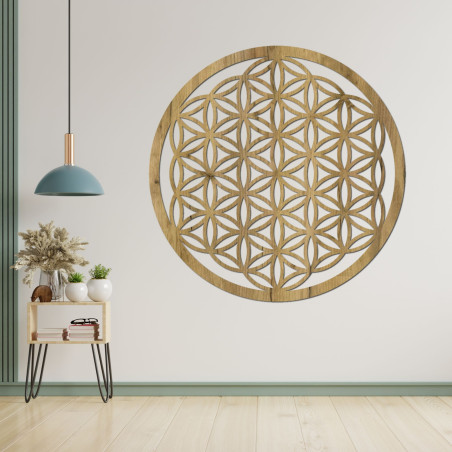 Dřevěná nástěnná dekorace Květ života s detailním mandala vzorem