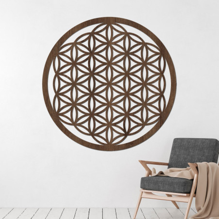 Mandala ze dřeva na zeď s posvátným symbolem Květu života