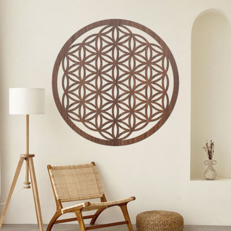 Mandala ze dřeva na zeď s posvátným symbolem Květu života