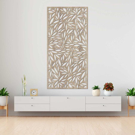 Přírodní krása listů zachycená v dřevěném obraze