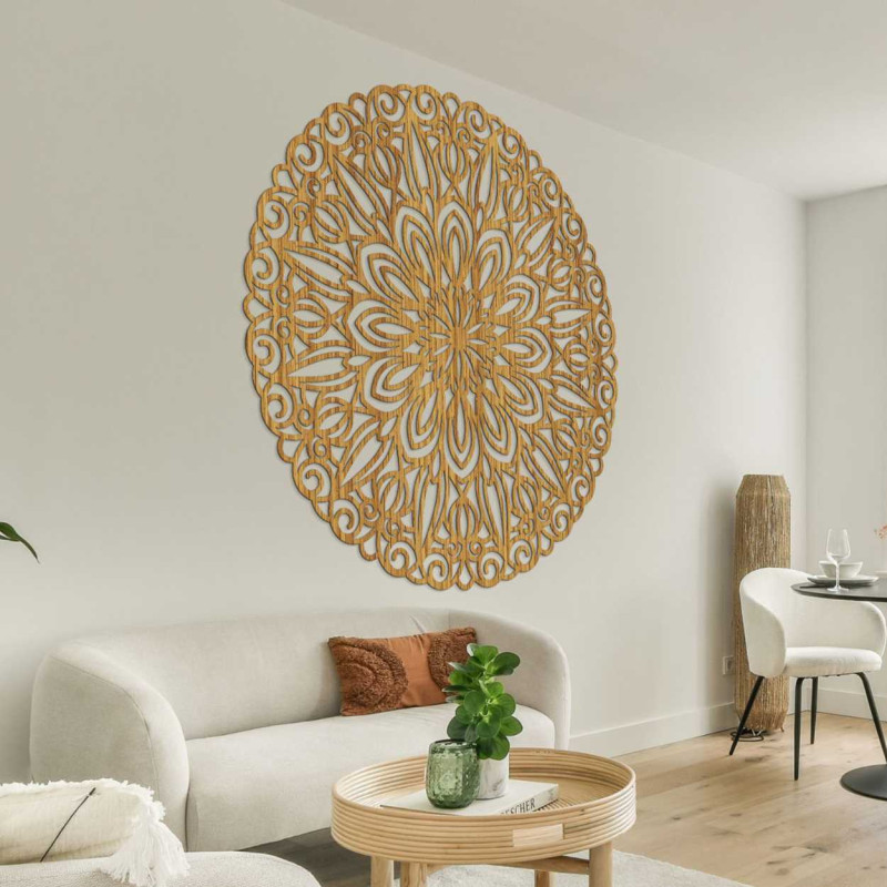 Vyřezávaná dřevěná mandala na zeď květ času - ORIN
