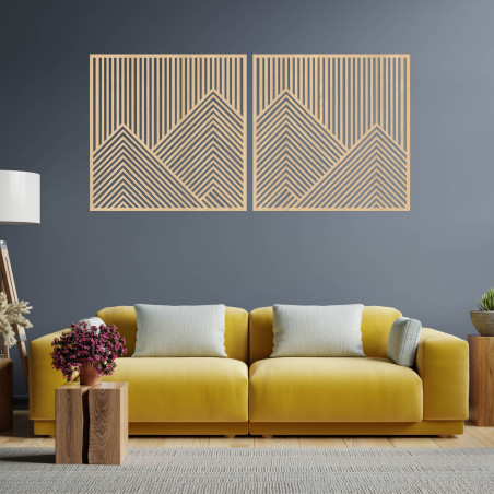 Nástěnná dekorace se dvěma s geometrickými horskými liniemi