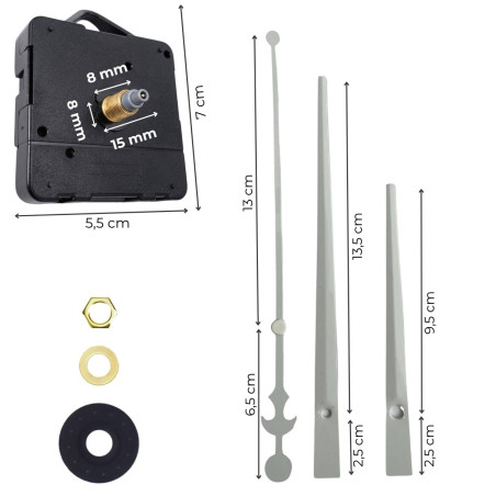 Bílé kovové ručičky na nástěnné hodiny pro kreativní DIY projekty.