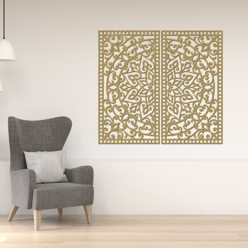 Dřevěná 3D Mandala na zeď – Vyřezávaný diptych v boho stylu
