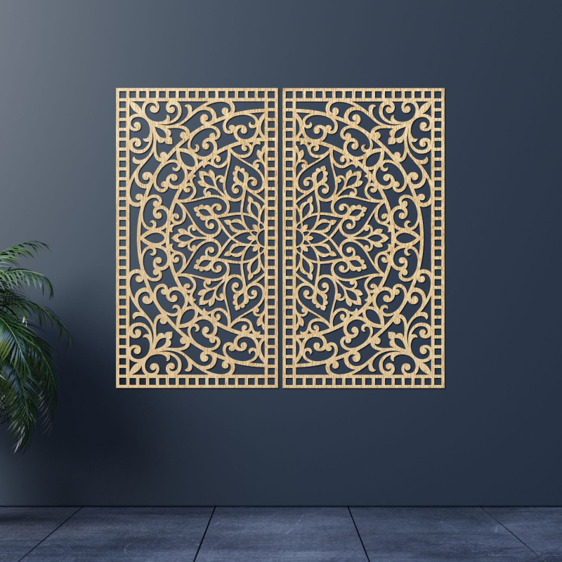 Dřevěná 3D Mandala na zeď – Vyřezávaný diptych v boho stylu