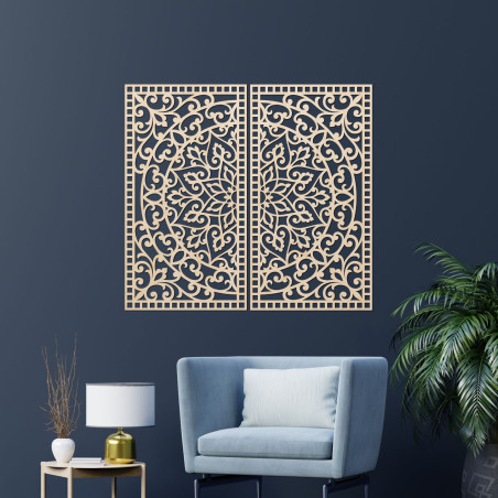 Dřevěná 3D Mandala na zeď – Vyřezávaný diptych v boho stylu