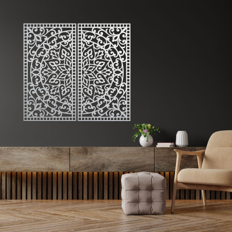 Dřevěná 3D Mandala na zeď – Vyřezávaný diptych v boho stylu