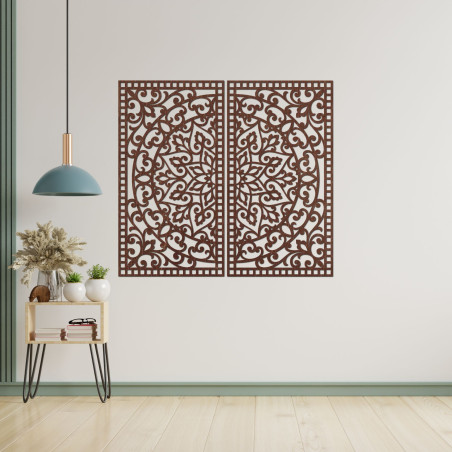 Dřevěná 3D Mandala na zeď – Vyřezávaný diptych v boho stylu