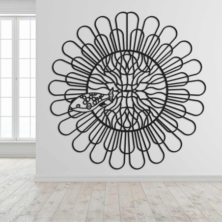 Vyřezávaný 3D obraz mandala ryba čtyřzubec z černé HDF desky