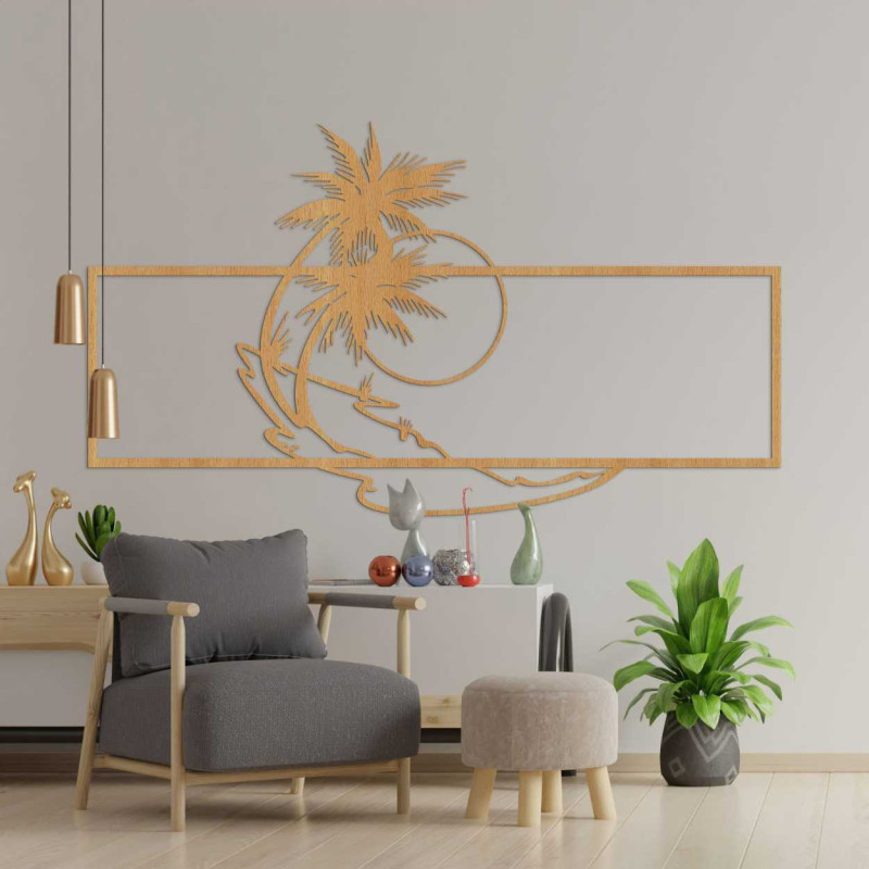 Designový obraz s motivem pláže a palem přináší do interiéru svěžest a jednoduchou eleganci.