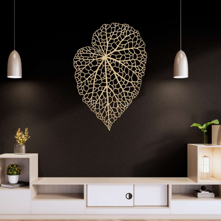 Designový obraz ze dřeva s detailem listu pro vkusné a útulné bydlení