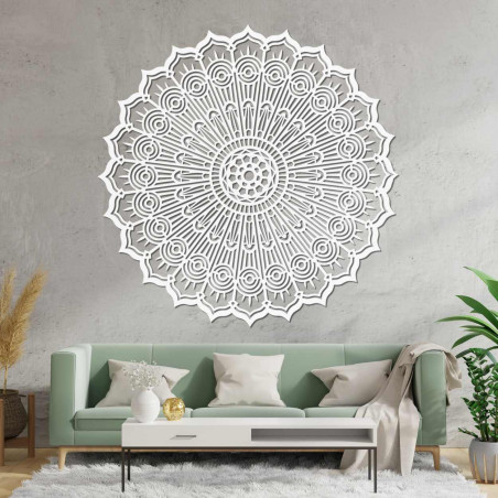 Dřevěný kruhový obraz Mandala, vyřezávaný laserem. Precizní geometrická dekorace na zeď, hnědá.