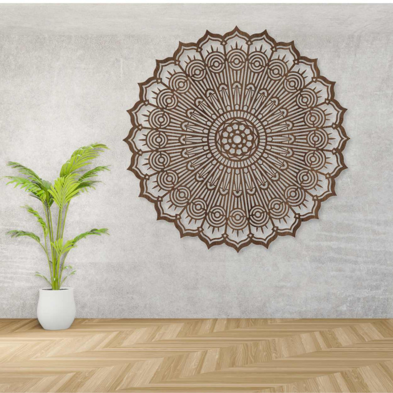 Luxusní 3D Mandala ze dřeva, laserový výřez. Moderní nástěnný ornament v boho stylu pro interiér.