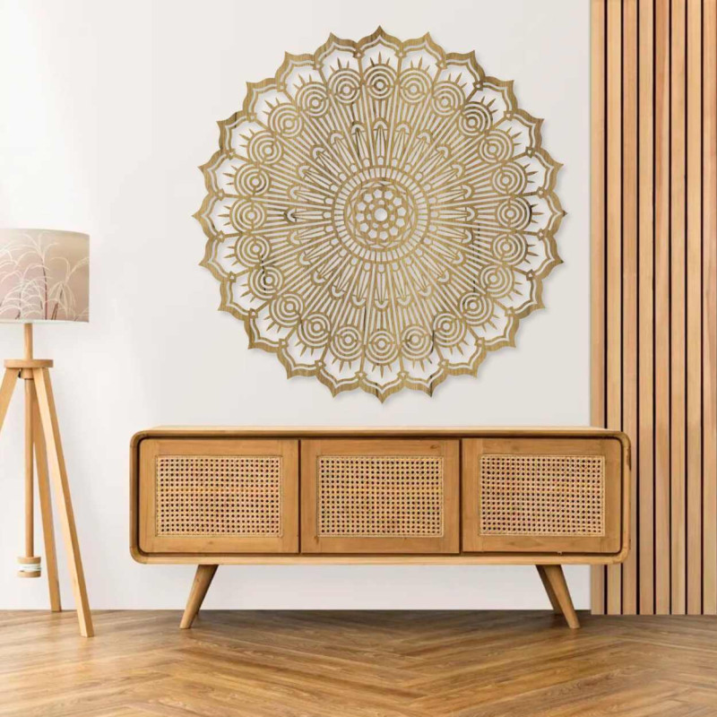 Luxusní 3D Mandala ze dřeva, laserový výřez. Moderní nástěnný ornament v boho stylu pro interiér.