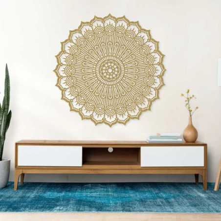 Moderní 3D mandala ze dřeva na zeď s precizním výřezem. Stylová dekorace do obývacího pokoje pro útulný a vizuálně vyvážený inte