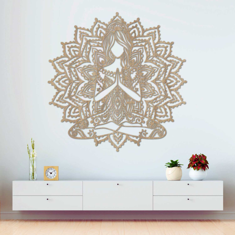 3D dřevěný obraz jóga mandala – stylová nástěnná dekorace do obývacího pokoje.