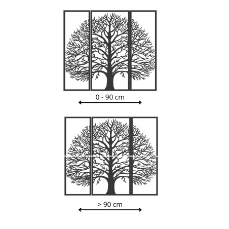 Dřevěný třídílný obraz Strom života v černém provedení s precizním 3D výřezem.