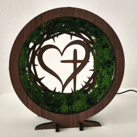 Hledáte jedinečný dárek? LED lampa s mechem a křesťanským symbolem je ideální volba.