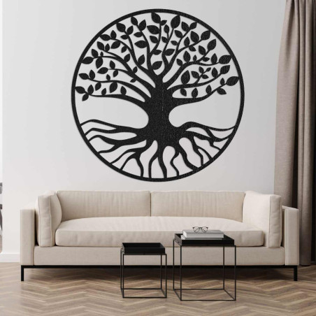Designový dřevěný strom života s detailními kořeny a listy