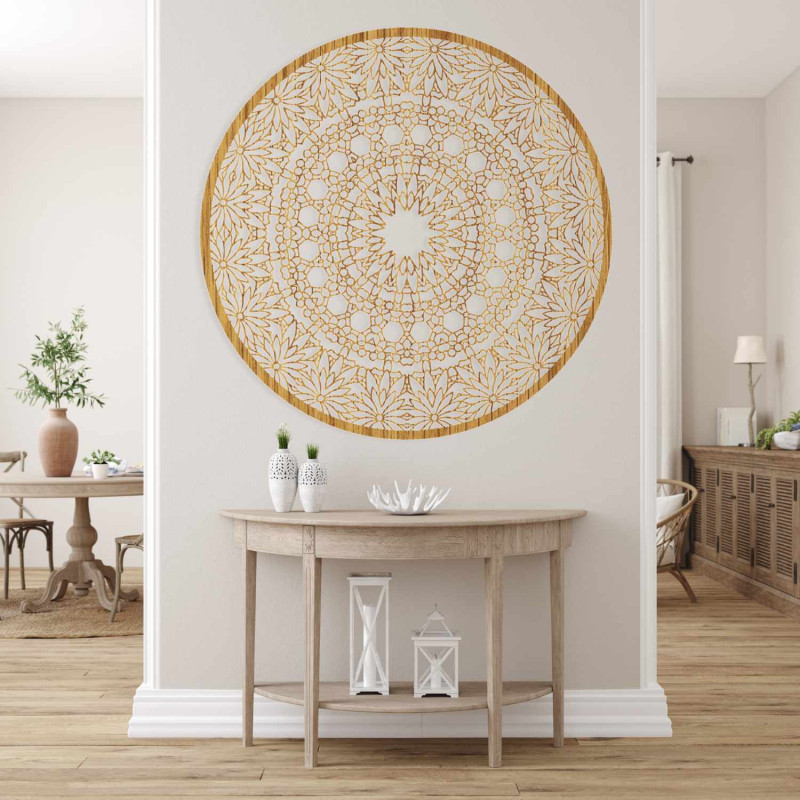 Moderní kruhový obraz mandala ze dřeva do obývacího pokoje