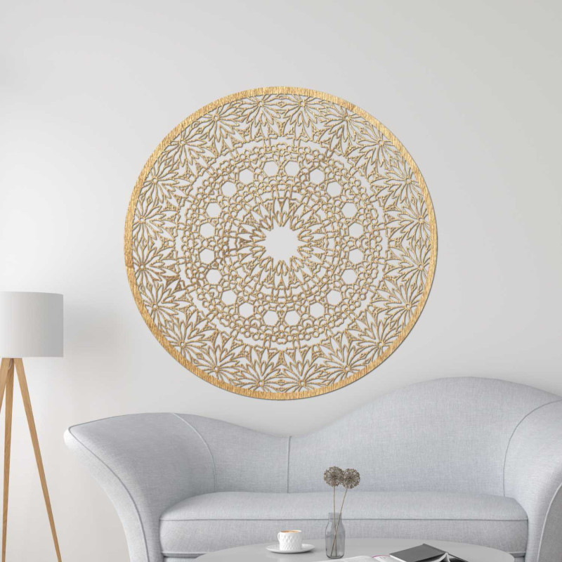 Moderní nástěnná dekorace mandala z přírodního dřeva
