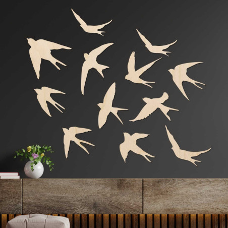 Dřevěné dekorace na zeď letící ptáci | FLOCK