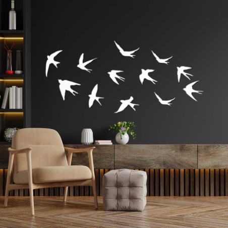 Dřevěné dekorace na zeď letící ptáci | FLOCK