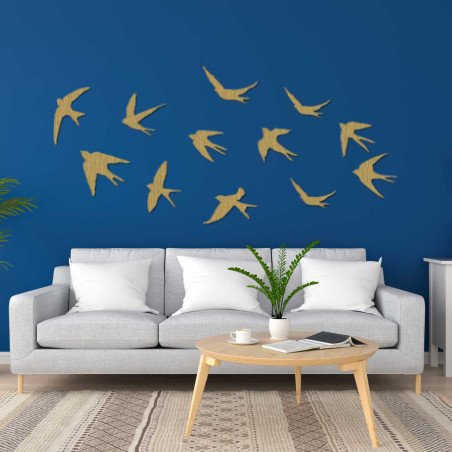 Dřevěné dekorace na zeď letící ptáci | FLOCK