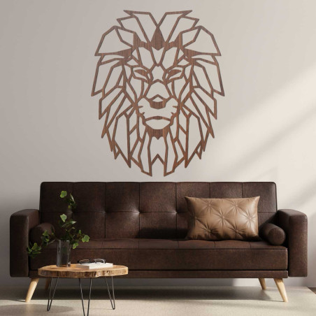 Moderní dřevěný lev na zeď s geometrickým uměleckým designem