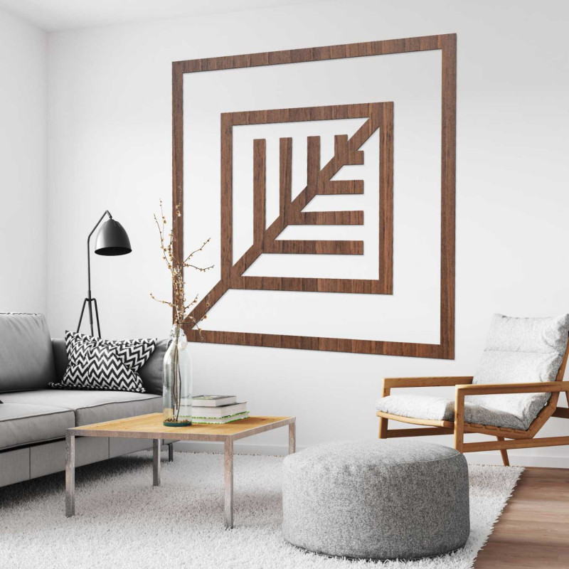 Elegantní nástěnná dekorace s geometrickým vzorem ze dřeva