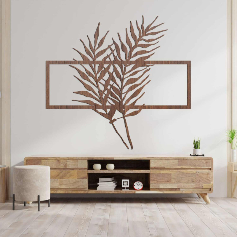 Dřevěný obraz s minimalistickými listy v rámu -...
