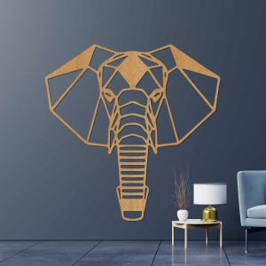 Geometrická dřevěná dekorace slona na zeď v moderním stylu 2