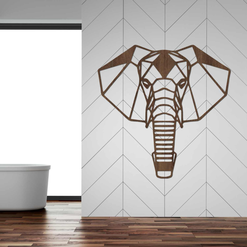 Dřevěný slon na zeď s minimalistickým geometrickým designem